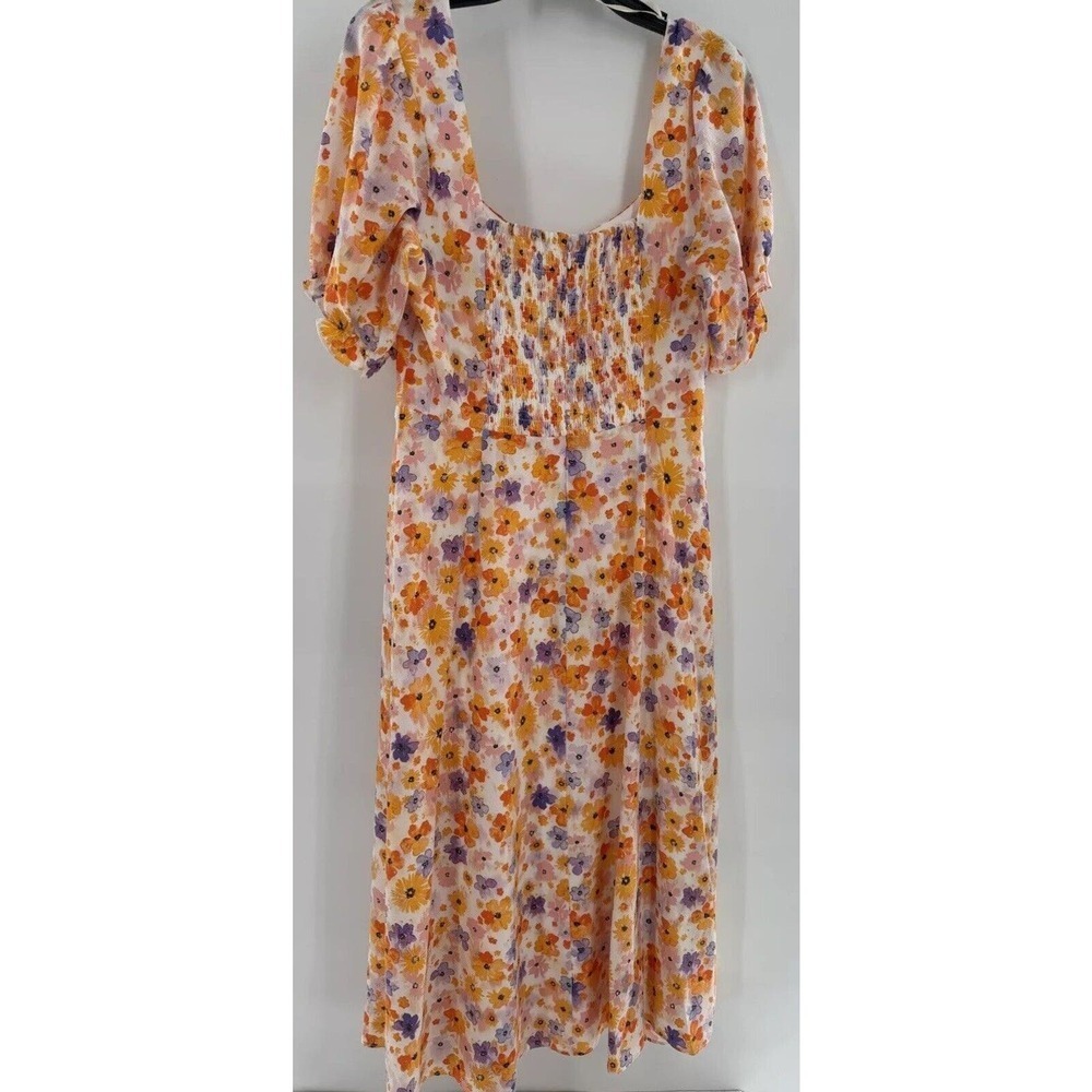 BCBGeneration Dress Floral Midi Size 8 Square Neck Puff Sleeve Cottage Modest - Picture 1 of 12